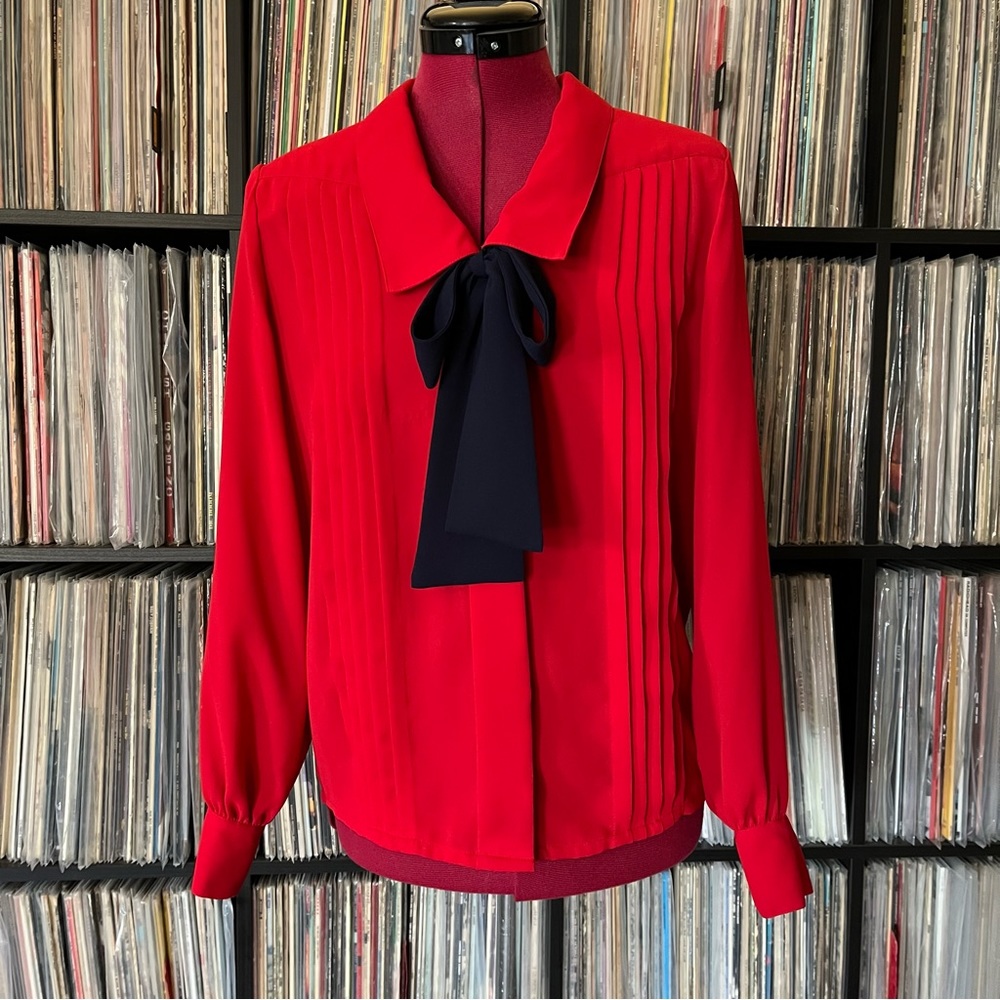 preppy school secretary pleated bow kawaii 80s office padded Chaus S